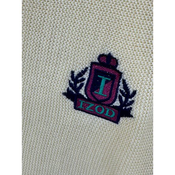 Izod Sweater Men Large Yellow Cardigan V-Neck Knit Crest Preppy Grandpa Academia - Picture 3 of 5